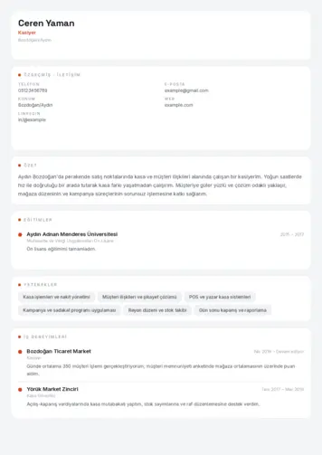 Kasiyer cv indir